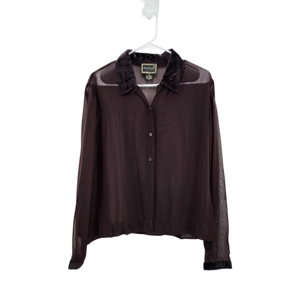 April Cornell Women's Button Front Long Sleeves See Through Blouse - M